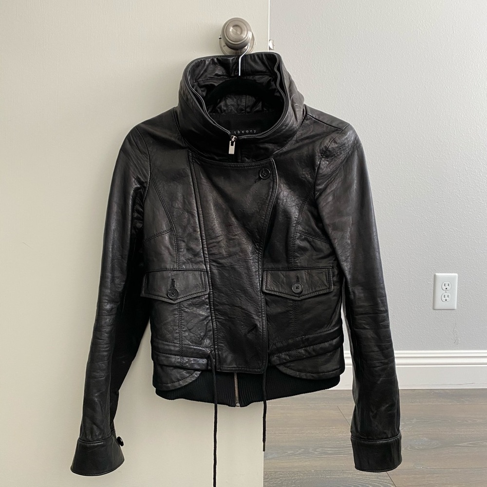 Theory Boris leather jacket black small